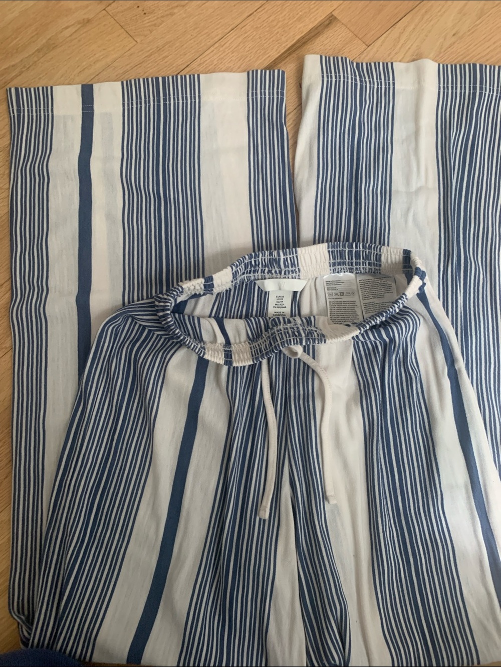 H&M Blue and White Striped Drawstring Pants